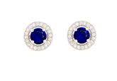 Charming Design Round Shape 925 Sterling Silver Earrings studded with Sapphire CZ
